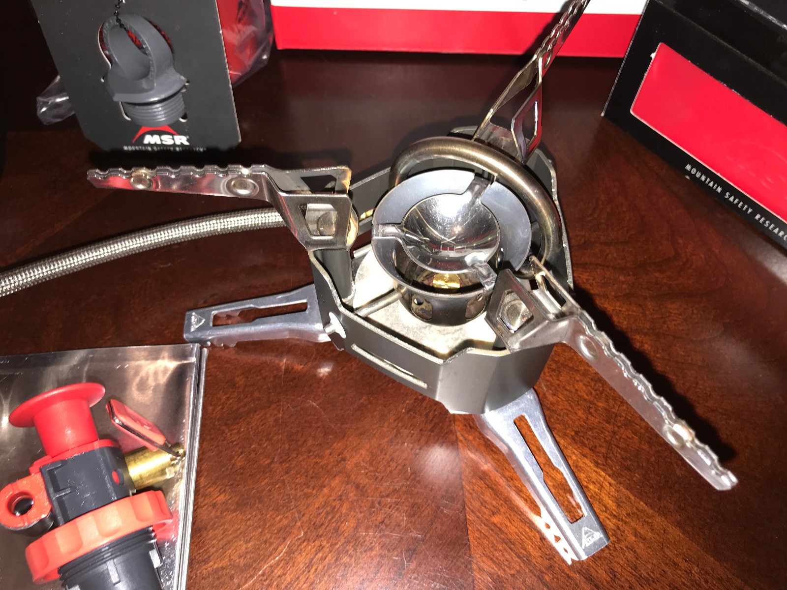 Preowned MSR XGK EX Stove w/ NEW 30 oz Fuel Bottle, MSR Alpine Pot Set, Etc.