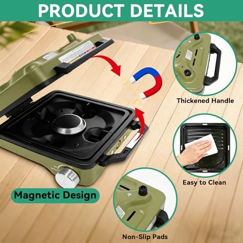 2 Burner Portable Camp Stove, 24000 BTU Propane 2 Burner Camp Stove Green