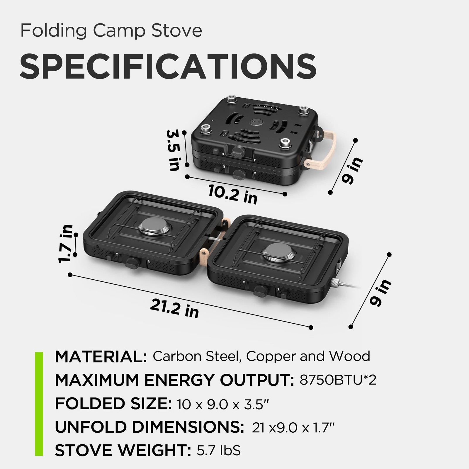 Propane Gas Stove, 17500 BTU, 2 Burner Folding Portable Camping Stove with Ca…