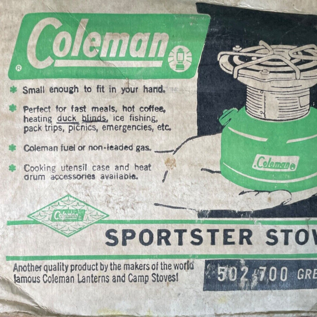 Vintage COLEMAN 502-700 SPORTSTER Portable Camp stove in original box