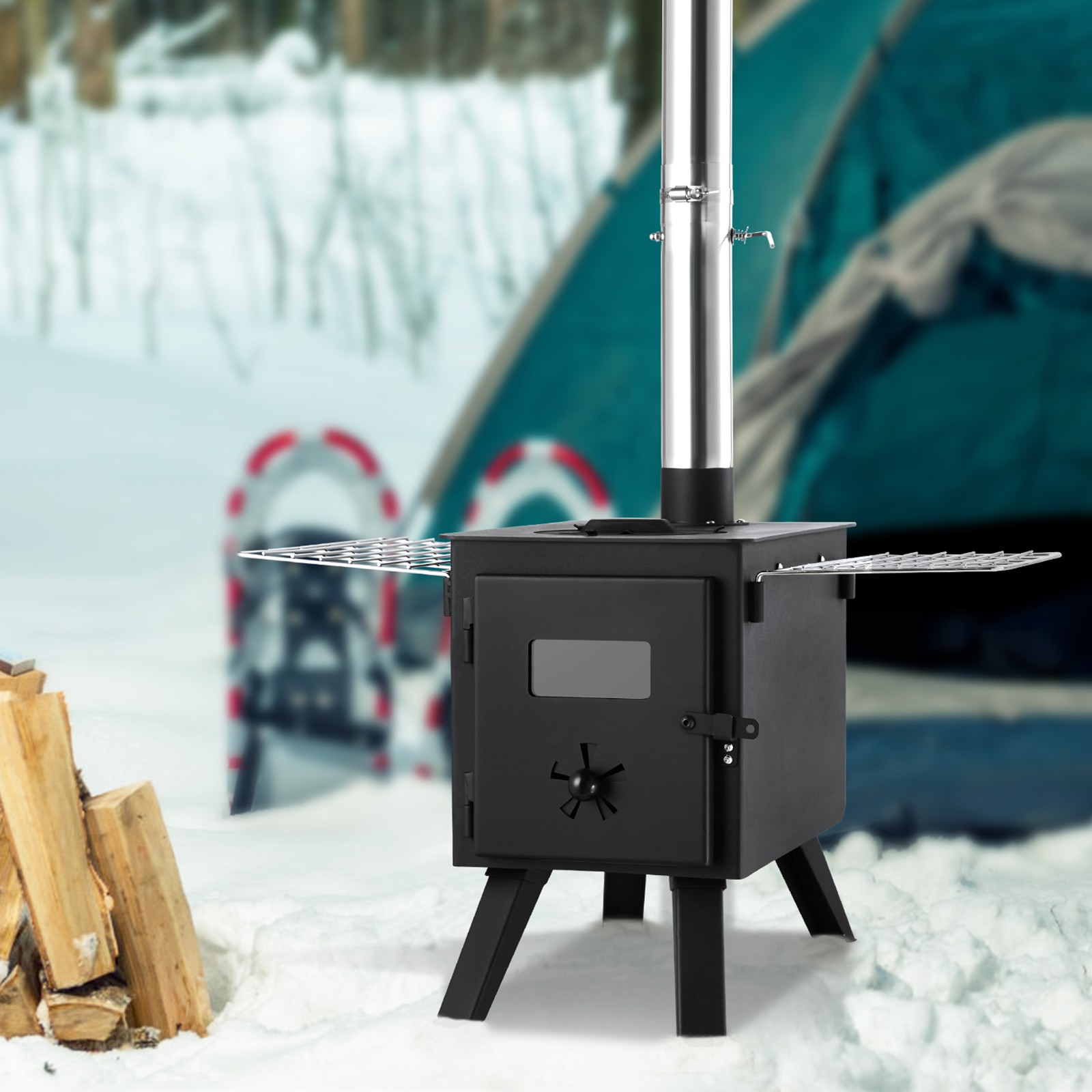 VEVOR Portable Wood Stove Camping Hot Tent BBQ Stove 86 in for Outdoor w/ Pipes
