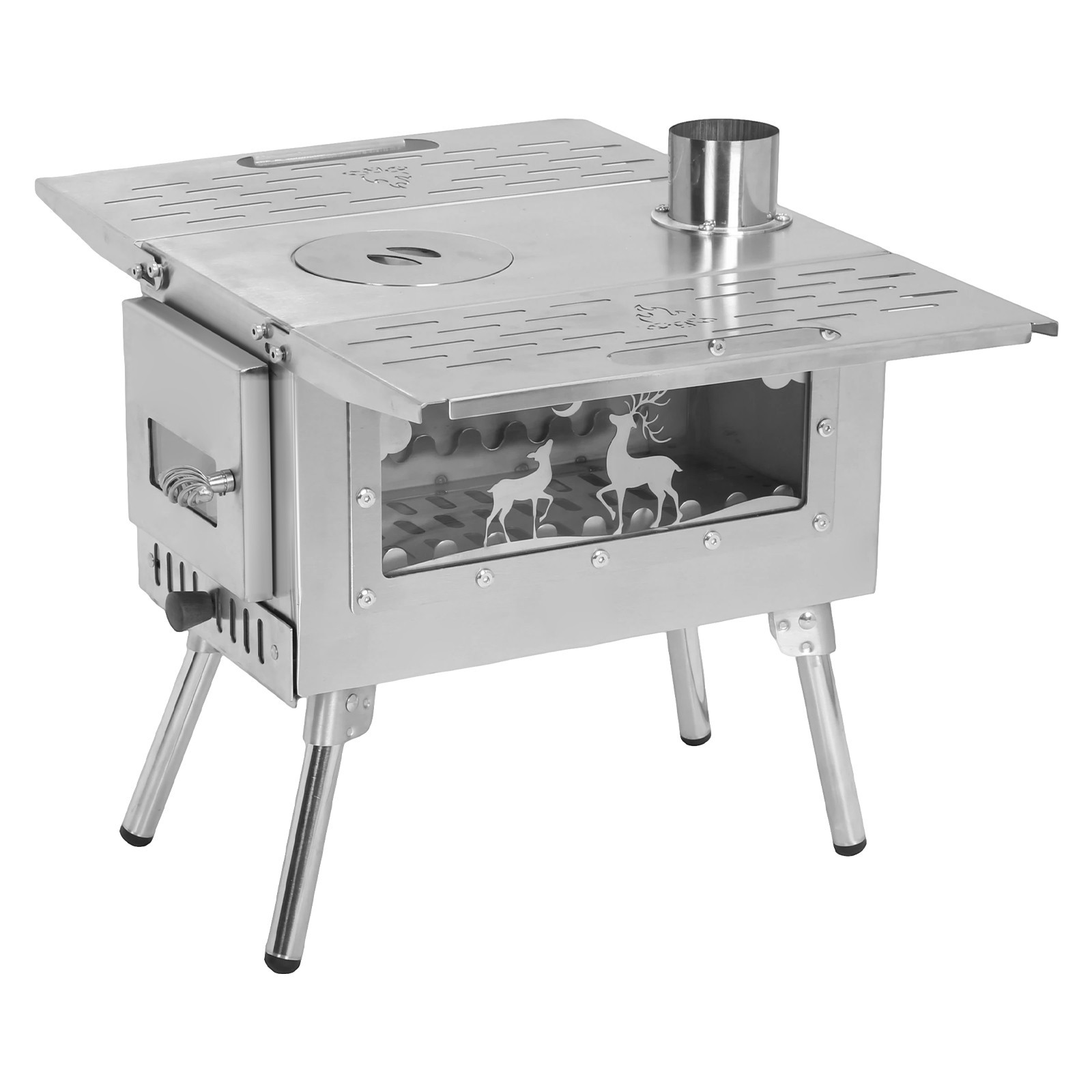 Portable Wood Burning Stove w Pipes Hot Tent Stove for Outdoor Camping & Heating