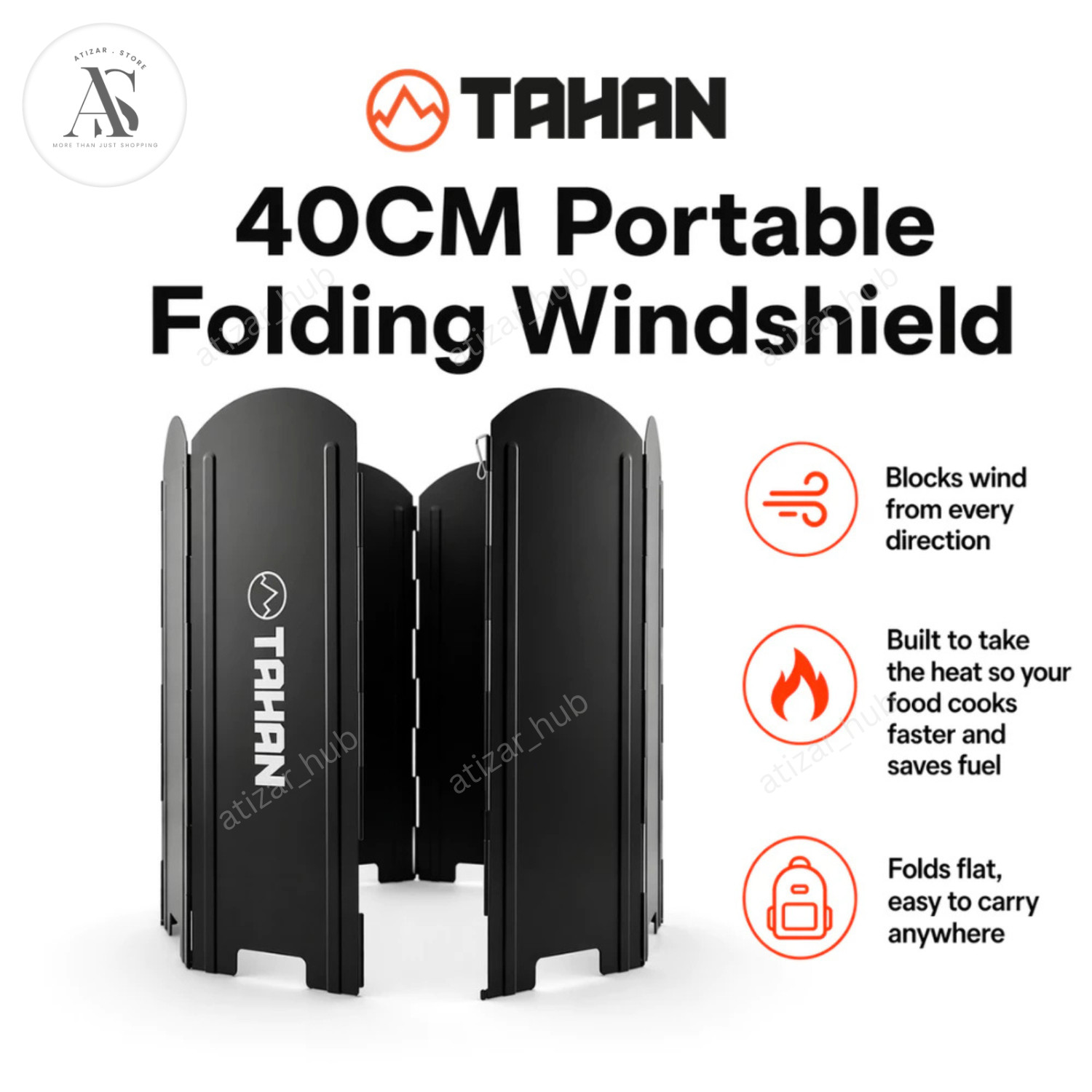 TAHAN Heavy Duty Camping Stove Wind Shield 40cm Foldable Iron Windscreen