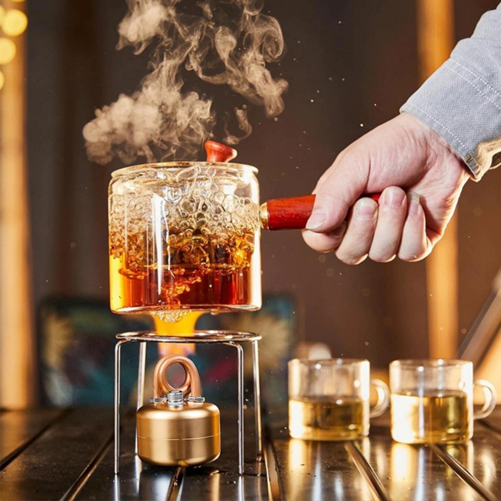 Mini Alcohol Camping Stove Lightweight Brass & Aluminum Spirit Burner with Stand