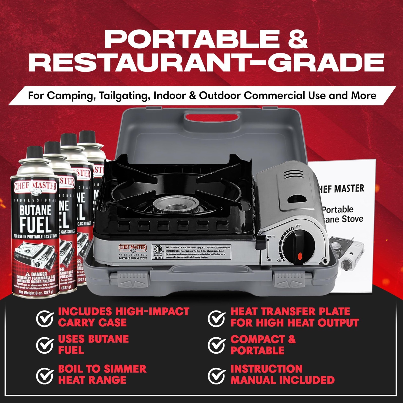 15,000 BTU Butane Portable Camp Stove | Double Wind-Guard Burner for Camping, Hi