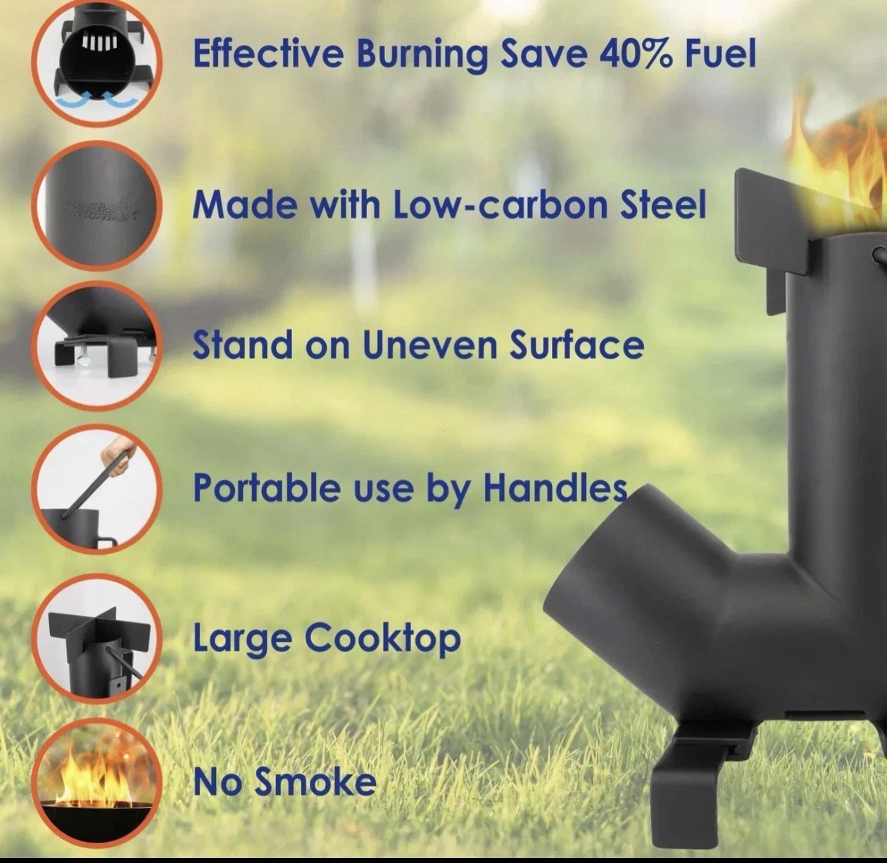 Wood Burning Rocket Stove, Camping Rocket Stove for Outdoor Cooking with Skillet