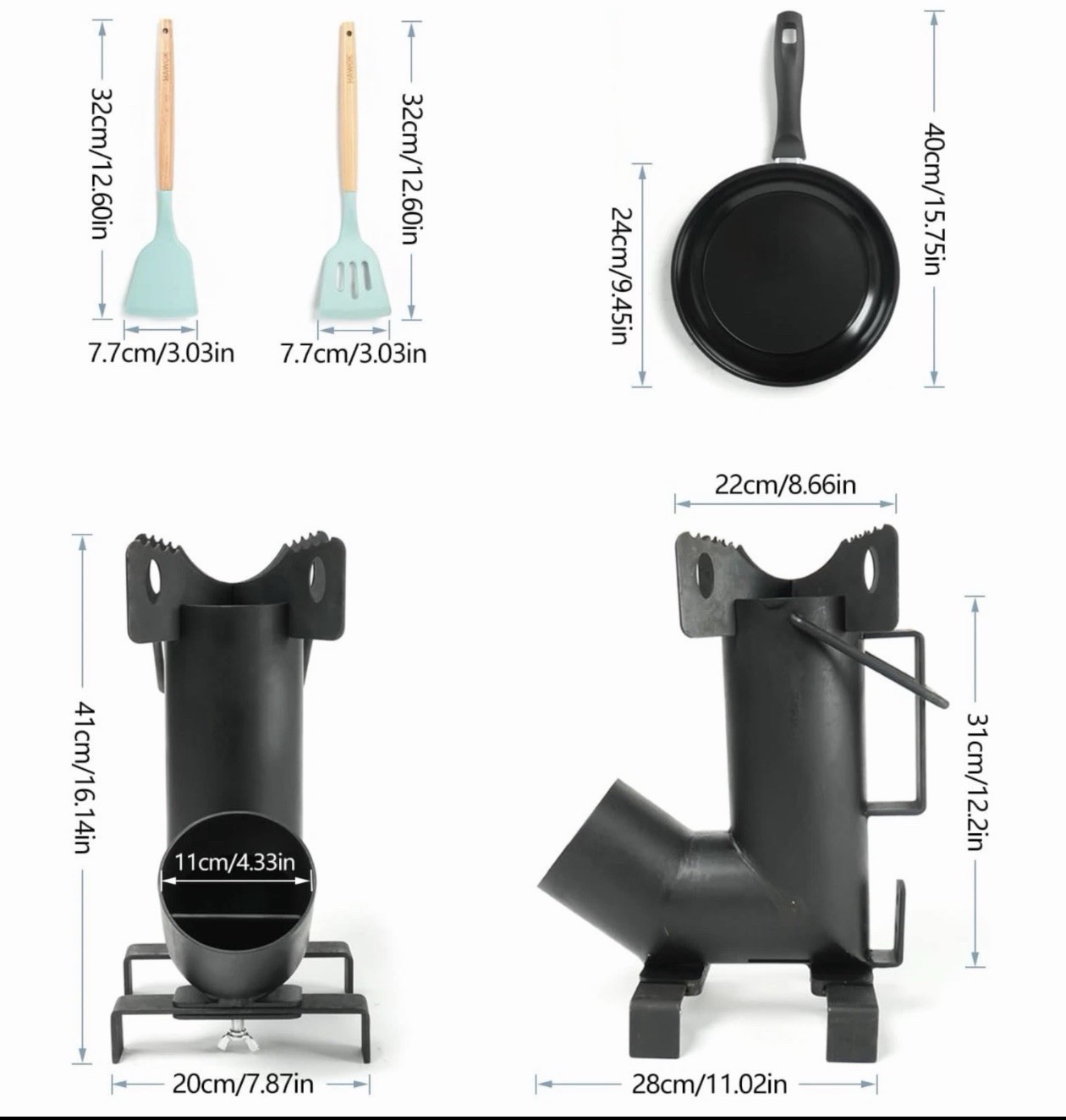 Wood Burning Rocket Stove, Camping Rocket Stove for Outdoor Cooking with Skillet