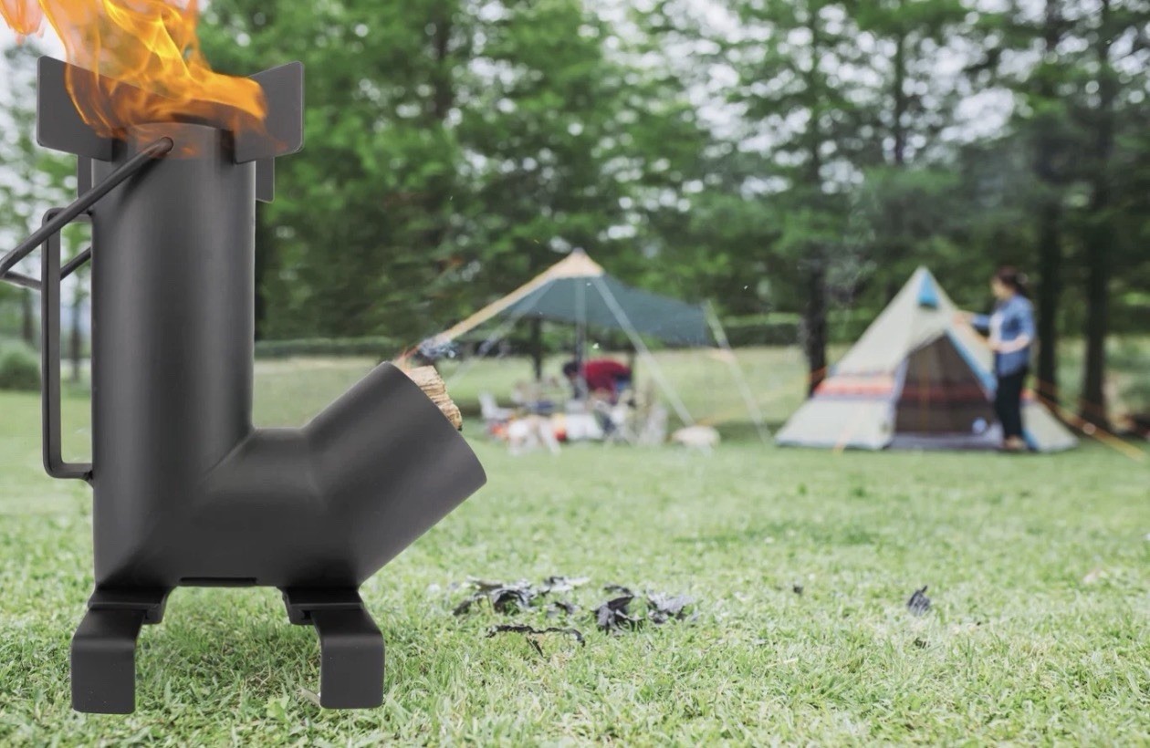 Wood Burning Rocket Stove, Camping Rocket Stove for Outdoor Cooking with Skillet