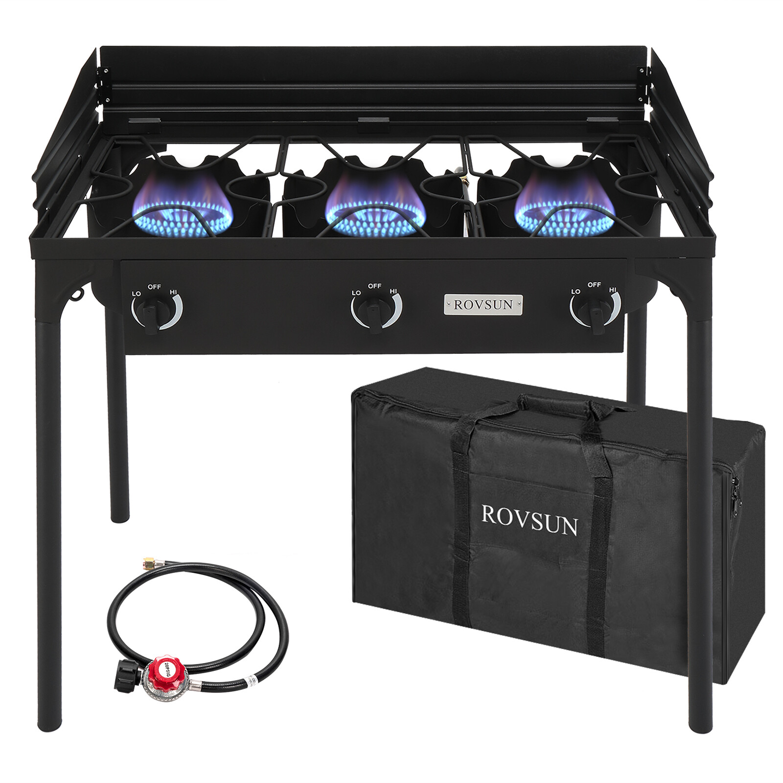 3 Burner Outdoor Camping Stove with Windscreen, 225,000 BTU Propane Gas Cooker