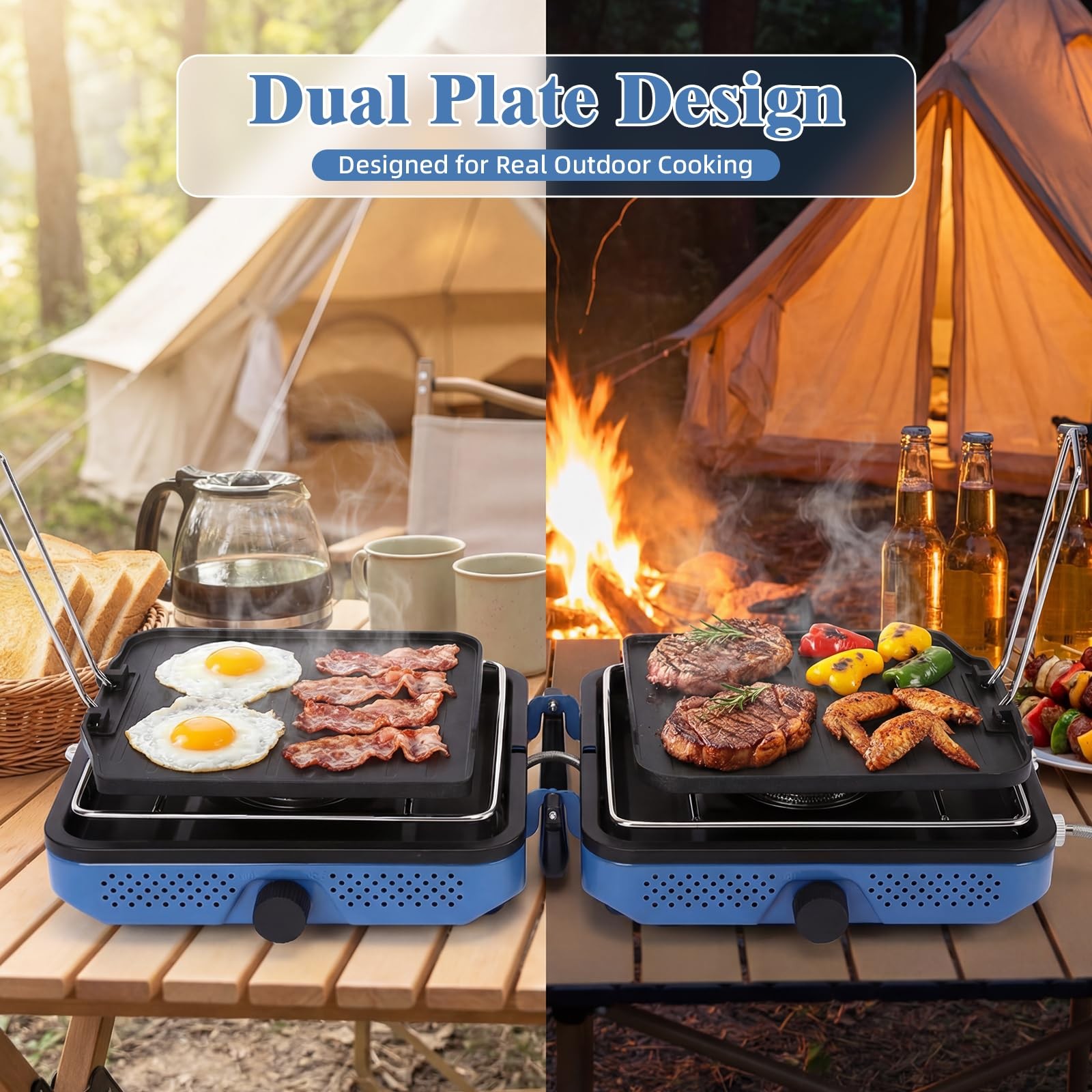 Camping Stove,2 Burner Propane Camping Stove,Dual Griddles,30,000 BTU Portabl…