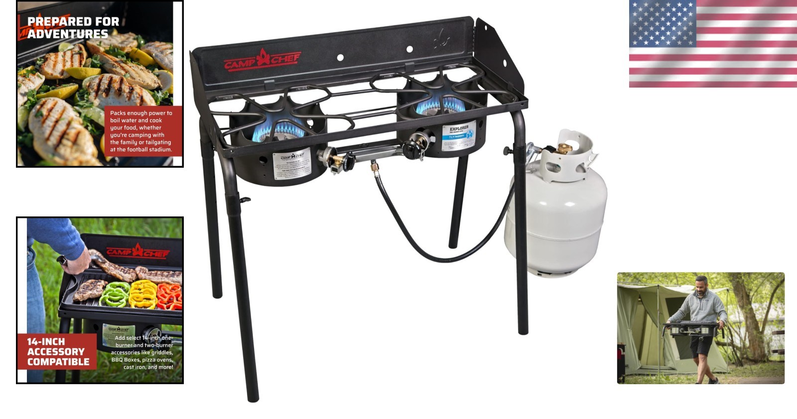 Portable Camping Stove with 448 Square Inches Cooking Area and Windscreen