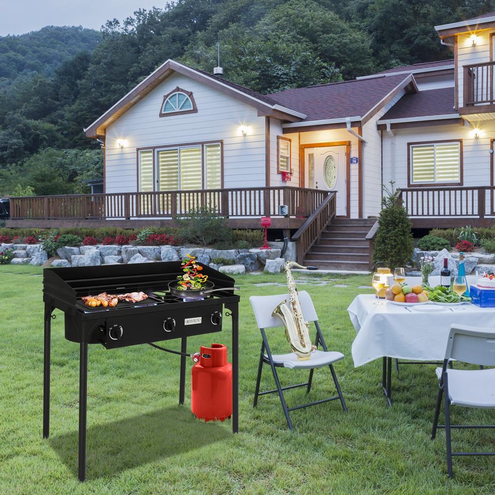 3 Burner Outdoor Camping Stove with Windscreen, 225,000 BTU Propane Gas Cooker
