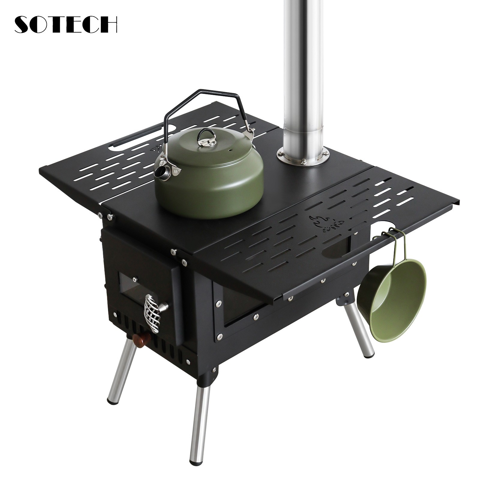 SOTECH Black Wood Stove Portable Camp Fire Heater Grill Camping Hiking Outdoor