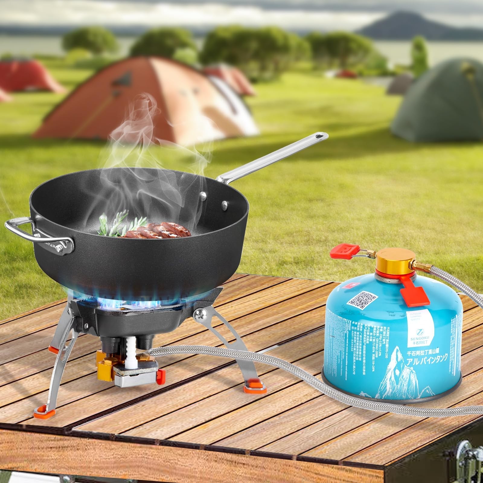 7200W Windproof Camping Stove with Adaptesr Bags for Outdoor