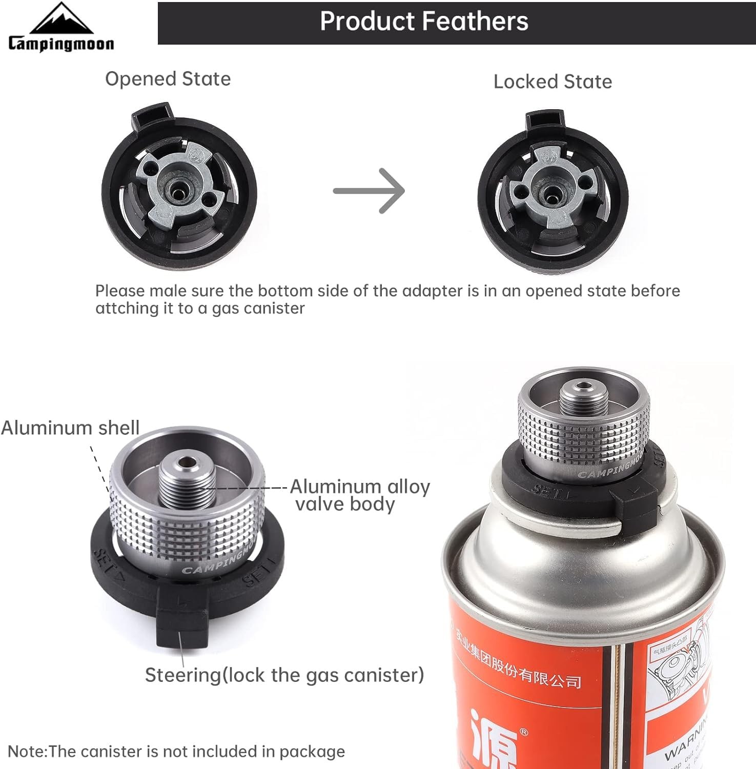 CAMPINGMOON Butane Nozzle Converter Adapter Simple Lockable for Nozzle Bottle…
