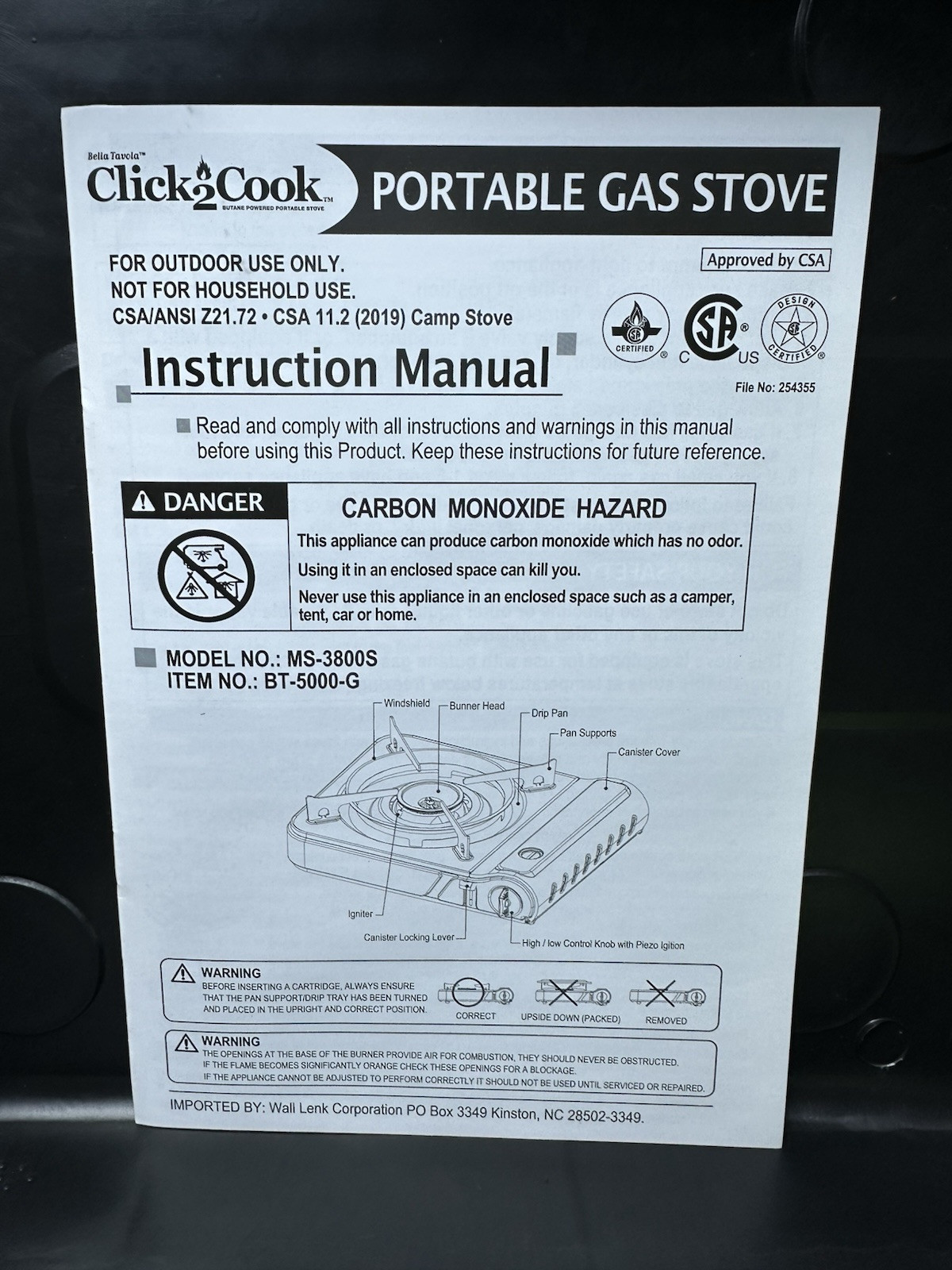 Bella Tavola Click2Cook Butane Powered Stainless Portable Gas Stove NIB #BT5000G