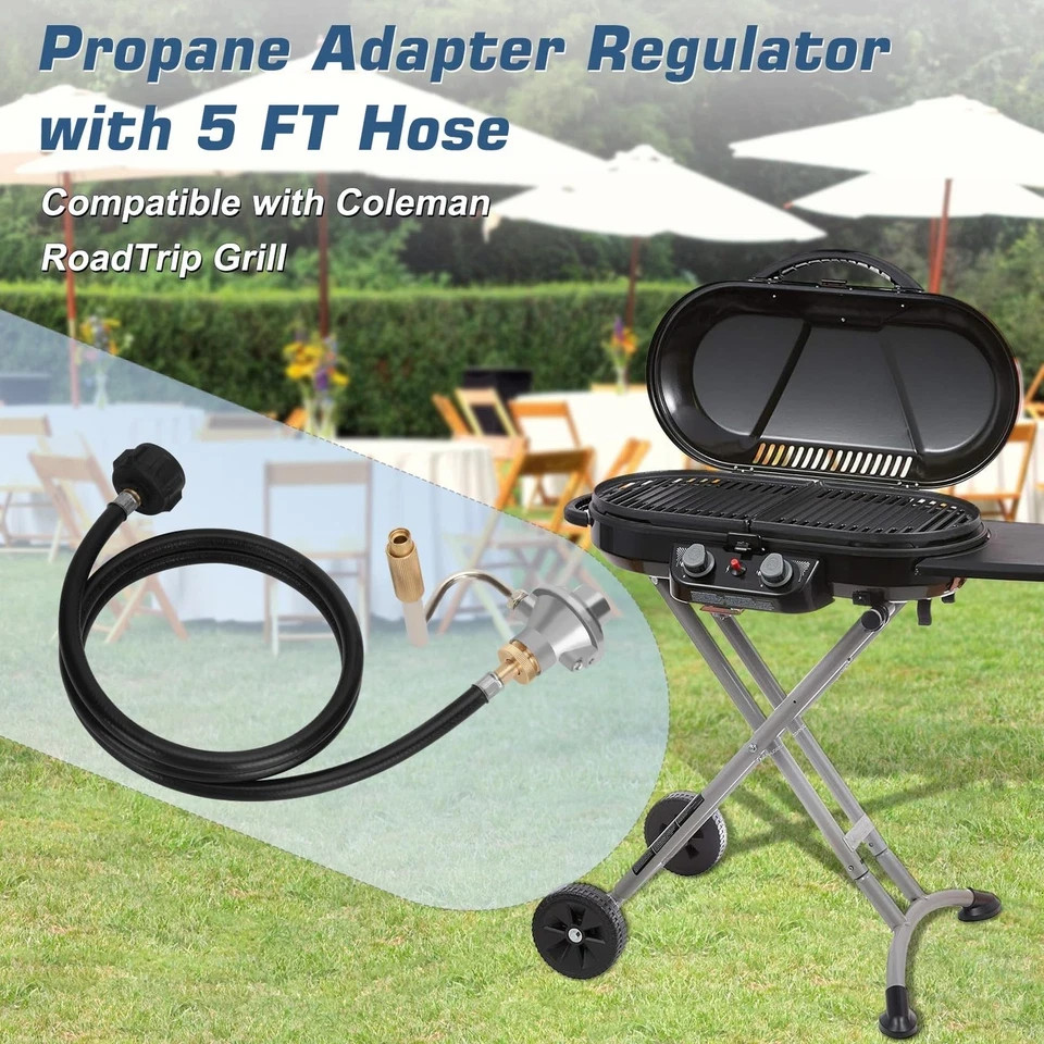 Grill Regulator for Coleman Roadtrip with 5 Feet Propane Adapter silver