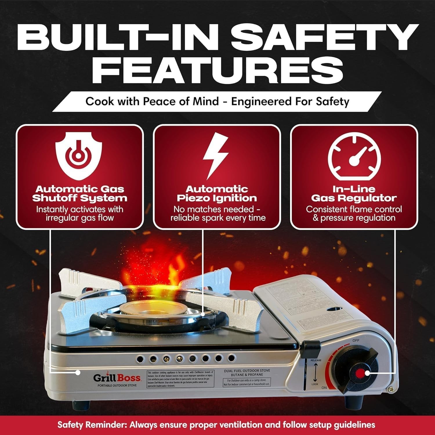 Grill Boss Dual Fuel Camp Stove – 12,000 BTU Butane & Propane Portable Stoves…