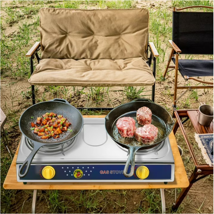 Double 20,000 BTU Stove Propane 2 Burner Gas Outdoor Portable Camping Camp Grill