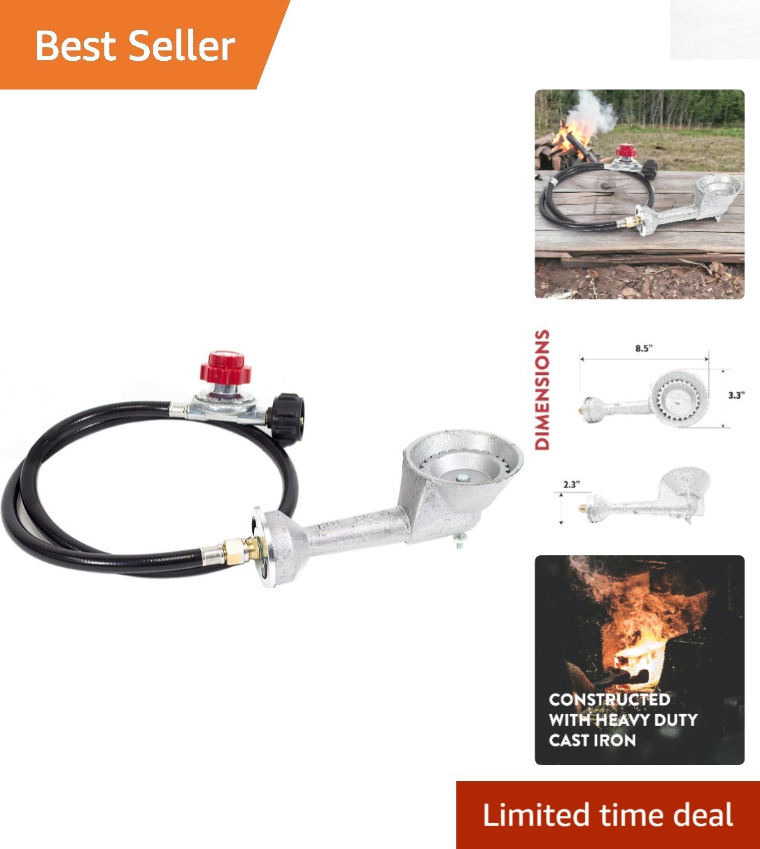 Universal High Pressure Cast-Iron Burner with Regulator & Hose – Heat Resistant