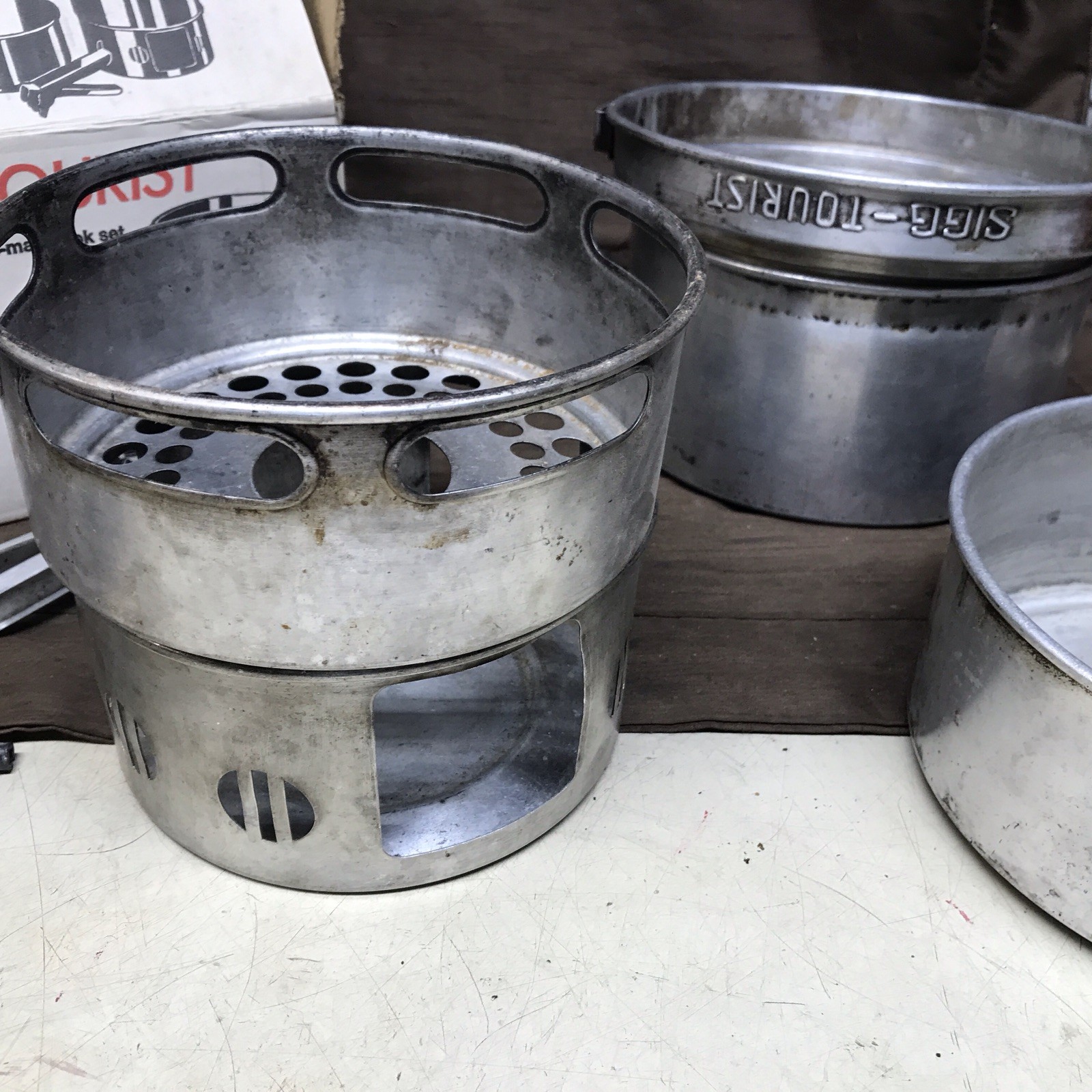Vintage SVEA 123 Camping Stove W/6 Pcs SIGG Tourist Cook Set