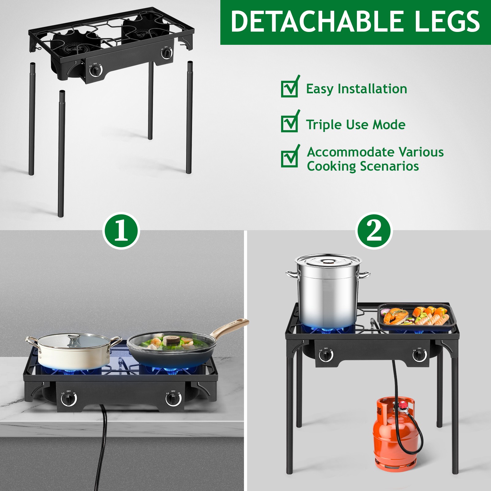 ZOKOP Outdoor 150000 BTU Stove Propane Double Burner Portable Cooker BBQ Grill