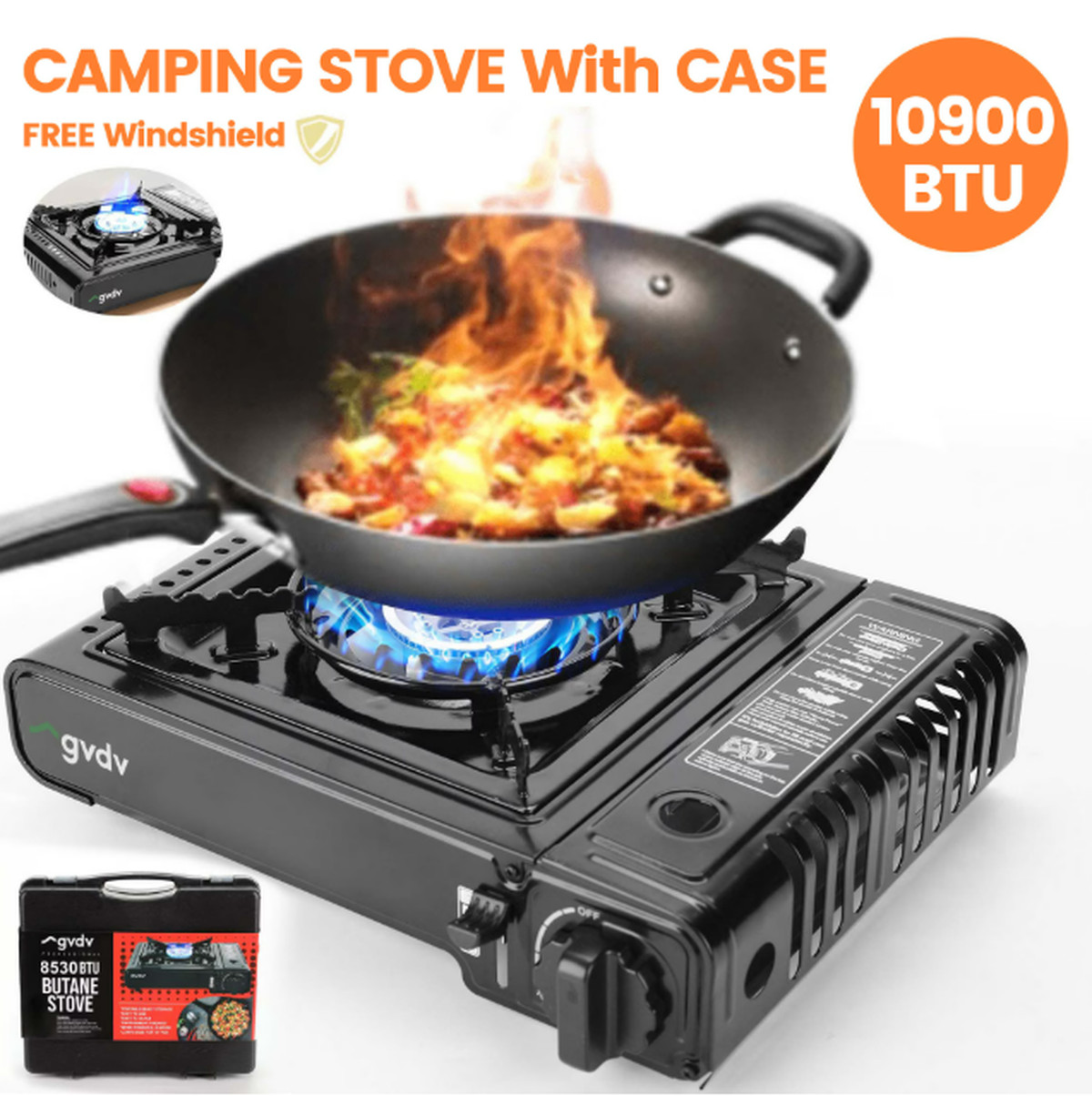 GVDV Portable Camping Stove, 1 Burner Butane Gas Stove w/ Updated Carrying Case