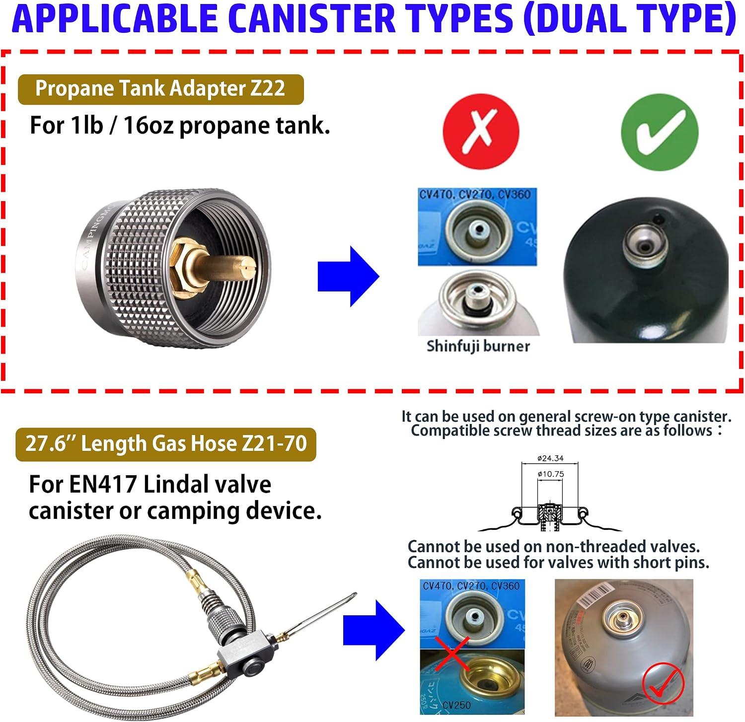 CAMPINGMOON Propane to Butane Camping Stove Adapter with Hose Valve Convert 16Oz