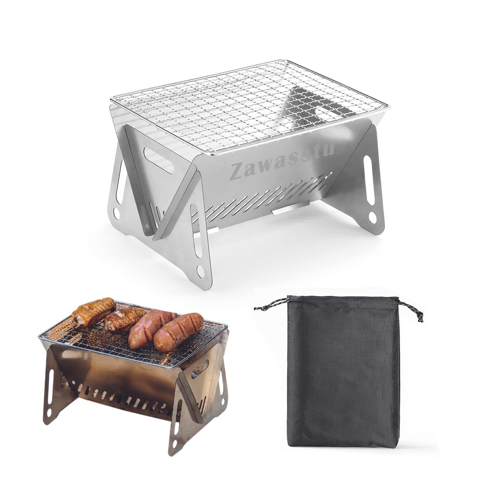 Portable Backpacking Stove Grill Grid Folding Stainless Steel Charcoal BBQ