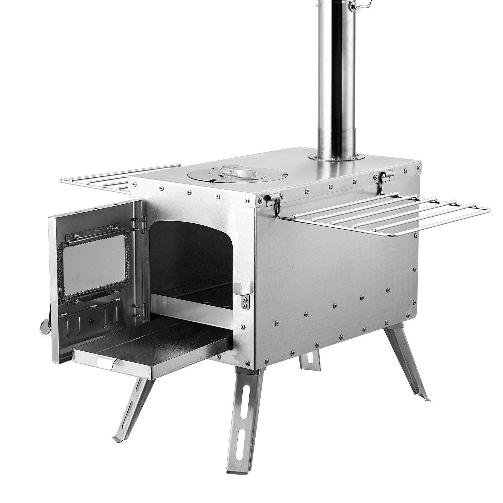 VEVOR 86 in Portable Wood Stove Camping Tent Stove w/ Pipe Stainless Steel
