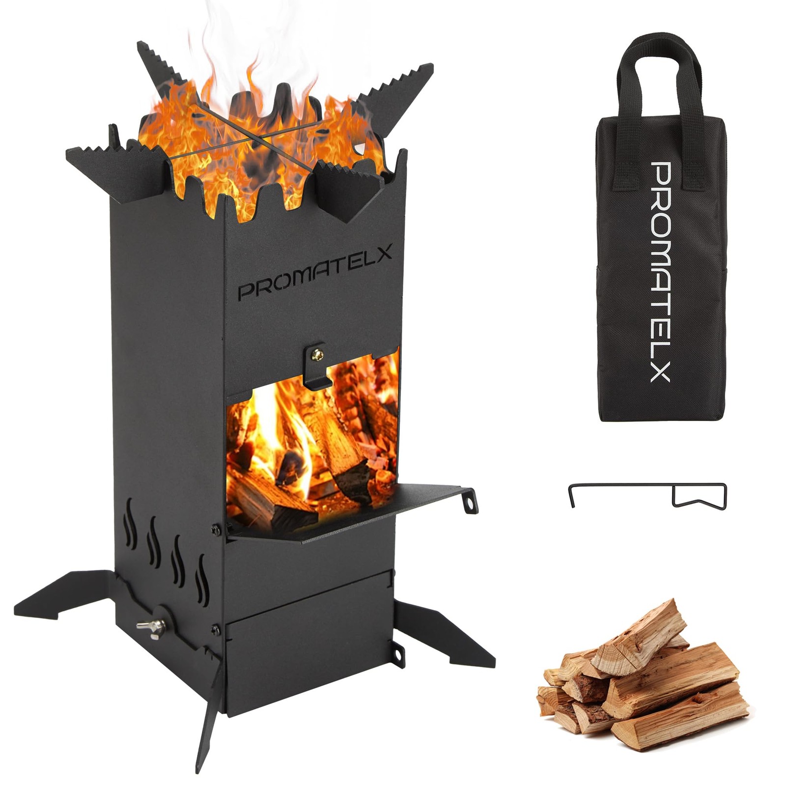 PROMATELX Portable Rocket Stove, Wood-Burning Stove & Small, Black