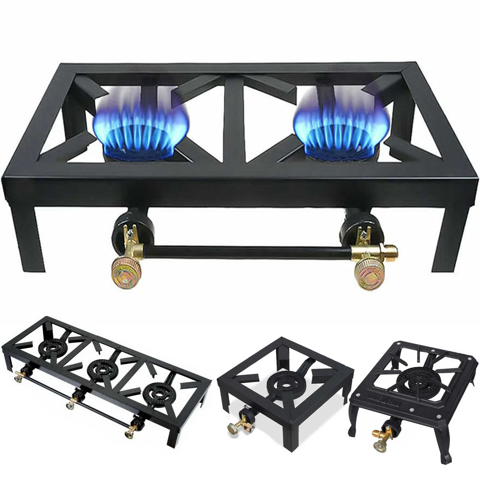 1/2/3 Stove Portable Camping Gas Stove Cast Iron Propane Burner Single/Dual Fuel