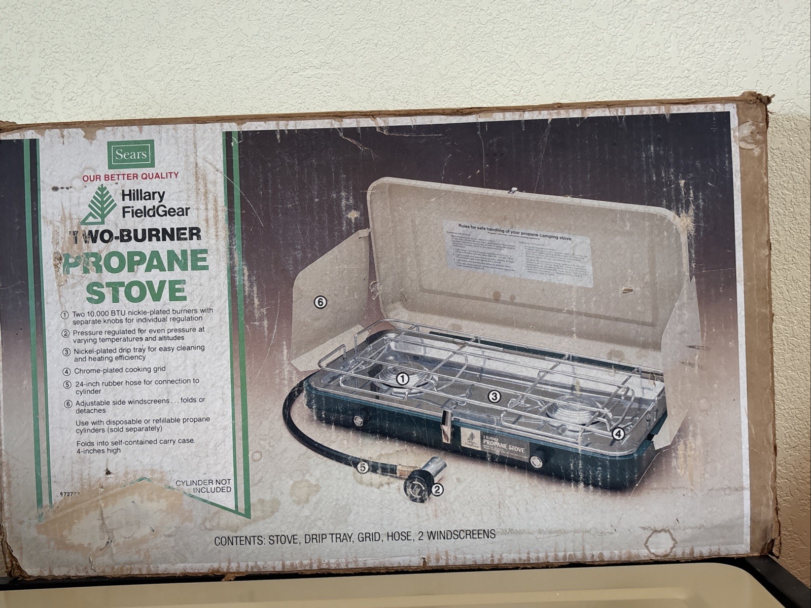 Sears Hillary FieldGear 10,000 BTU 2-Burner Propane Camping Stove W Box 1970s