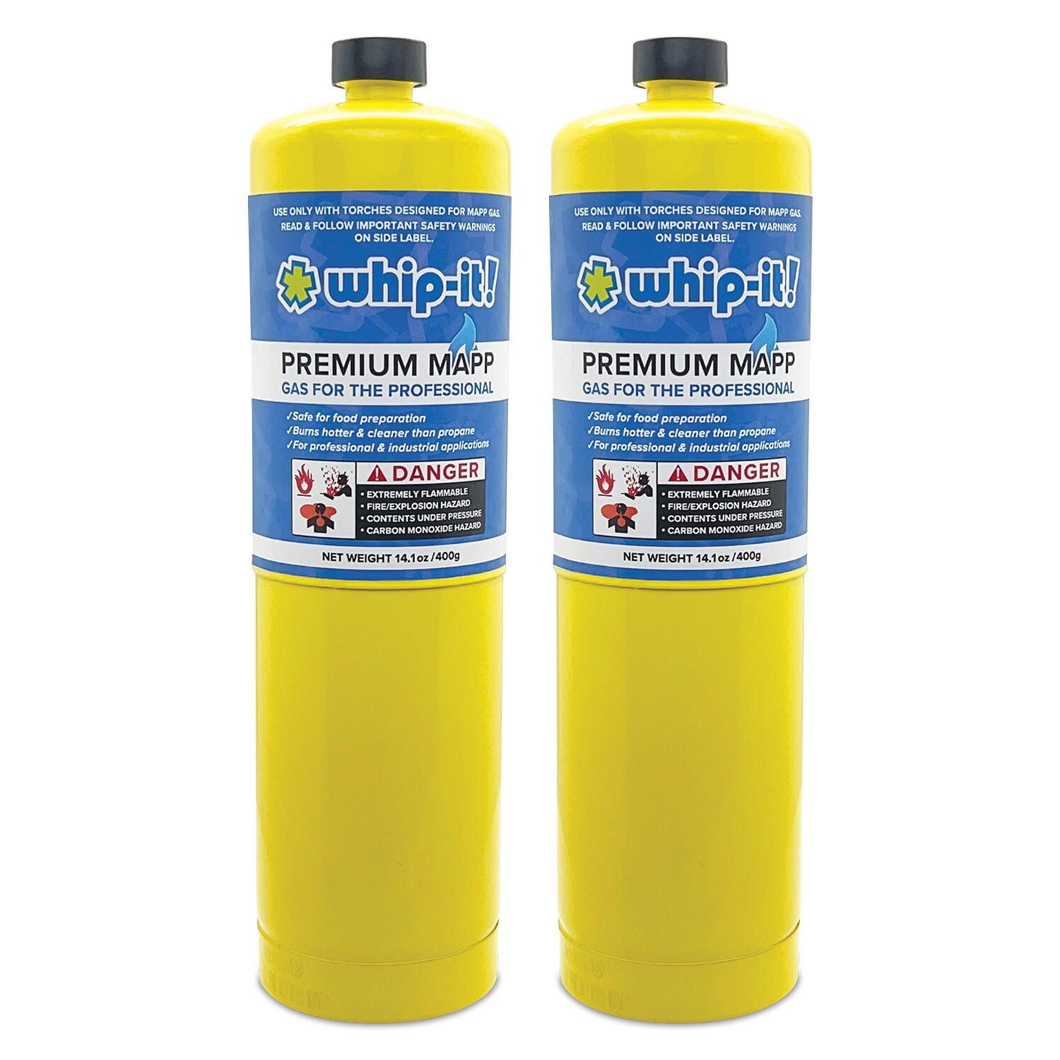 Whip It Brand 2 pk MAPP MAP PRO Gas Fuel Cylinder ,Hotter than Propane