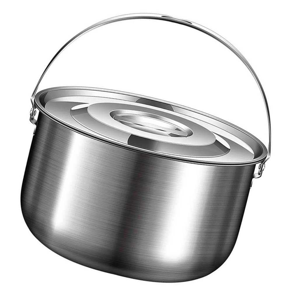 Stainless Steel Camping Cookware Pot with Lid and Handle for Outdoor Use