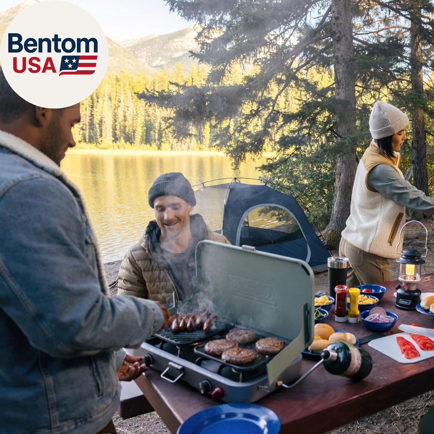 Cascade 3-In-1 Outdoor Camp Stove, Portable Cooktop with Included Cast-Iron Gril