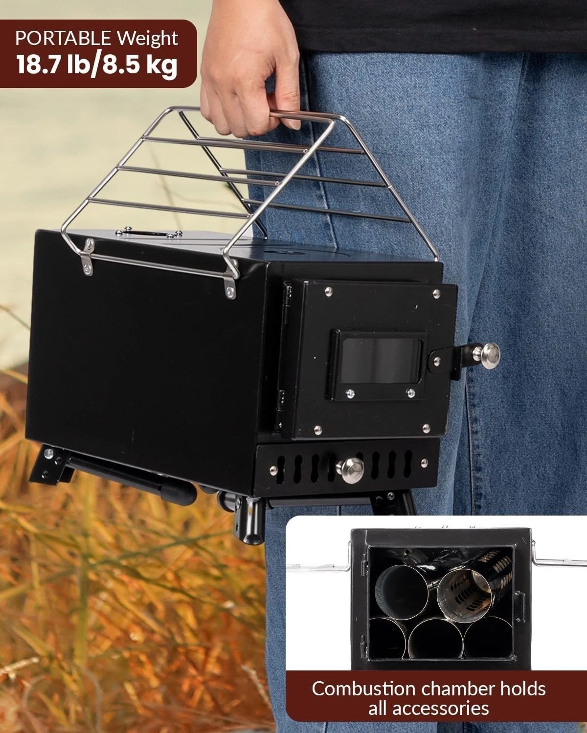Wood Stove, Hot Tent Stove with 7-Section Stainless Steel Chimney, HeatContro…