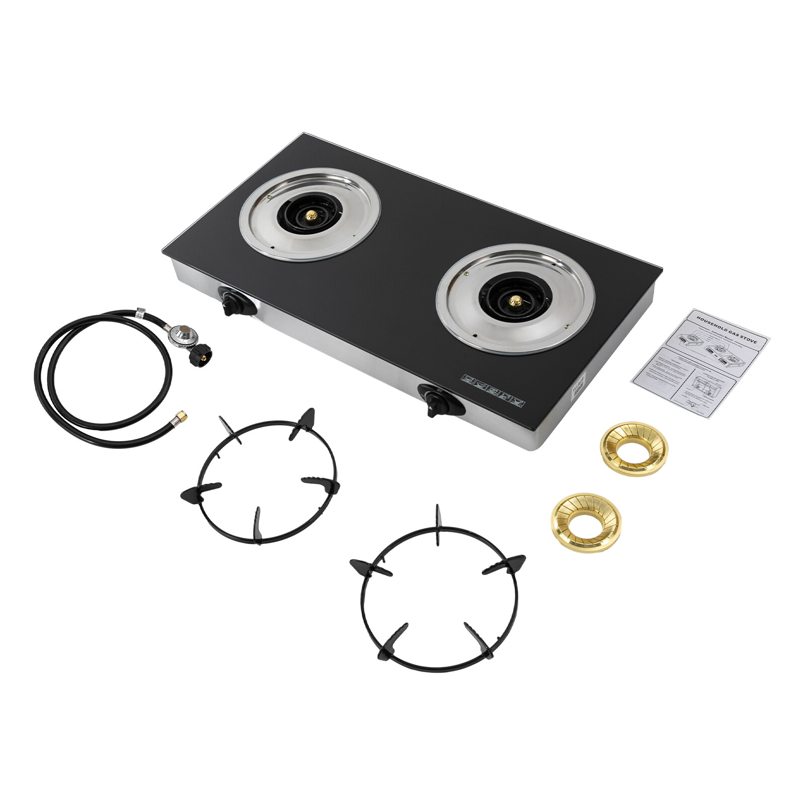 New Portable Auto Ignition LPG Stove 2-burner Gas Stove Countertop 2.5KW/h Black