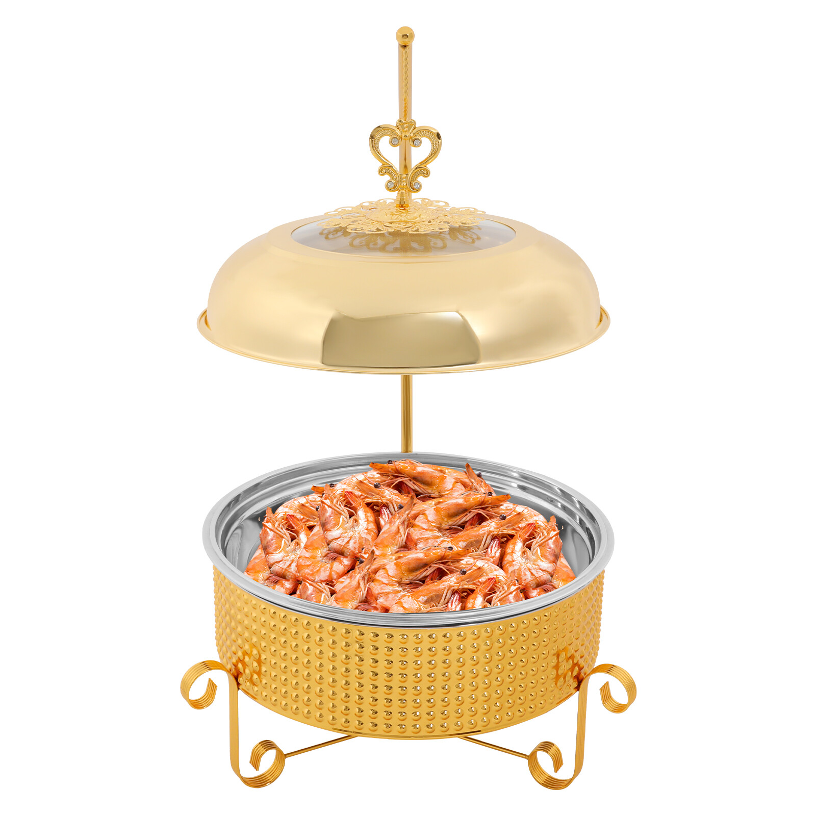 Round Gold Stainless Steel Chafing Dish Set 10.57QT Buffet Food Warmer