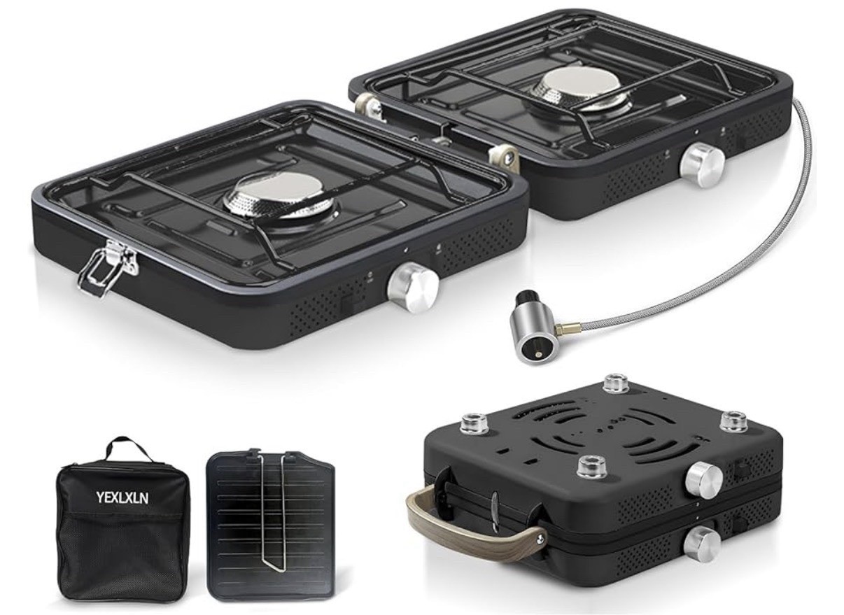 2 Burner Camping Stove with Carrying Bag, Portable Folding Gas Stove for Camping