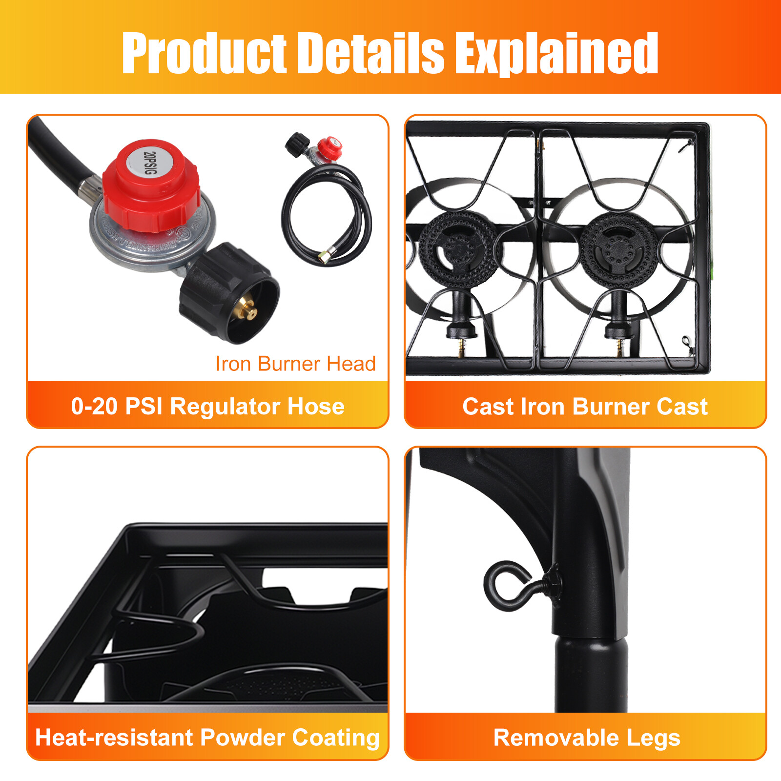 Portable Propane 225,000-BTU 3 Burner Gas Cooker Outdoor Camping Stove Grill