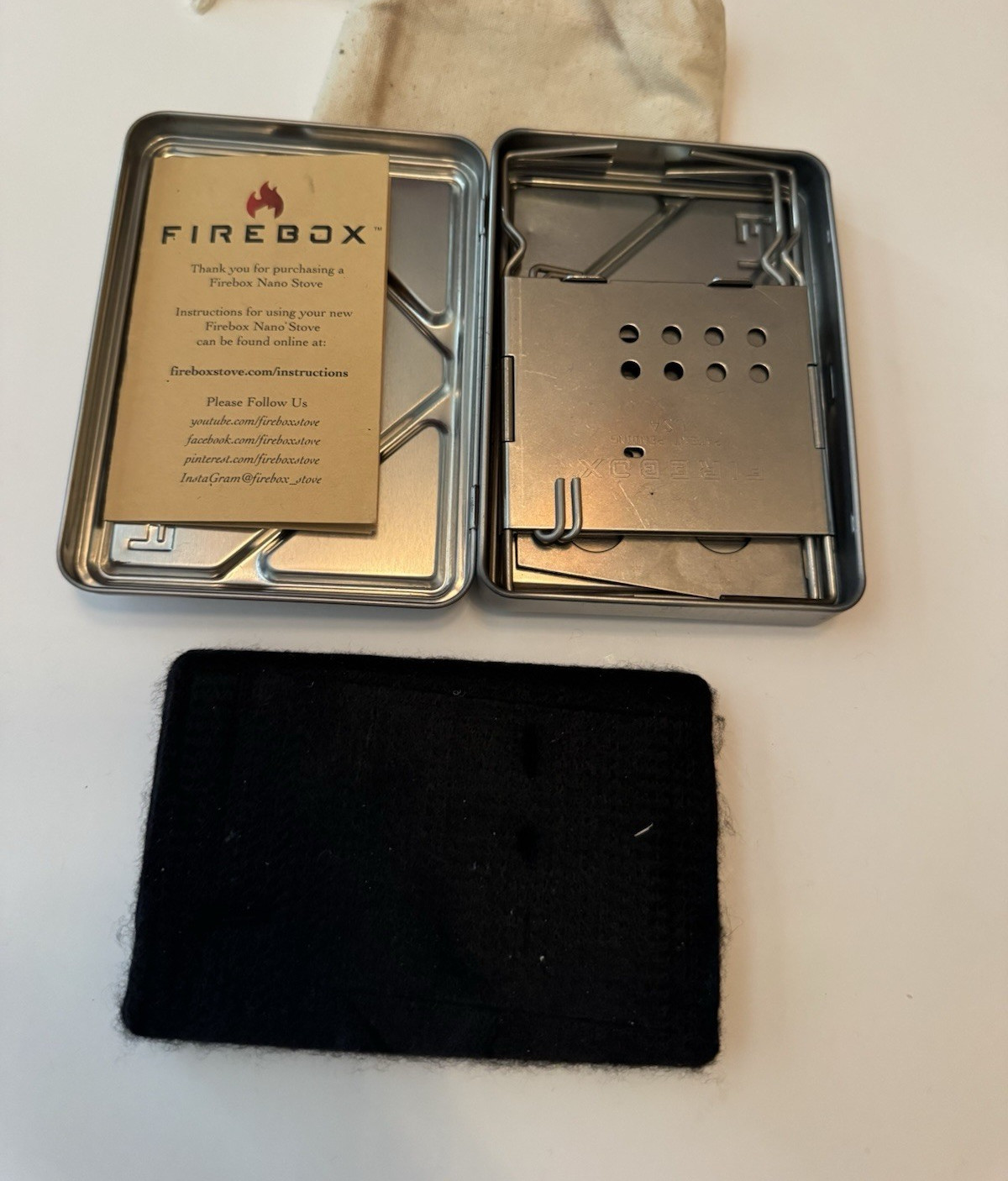Firebox Nano Stove Folding Pocket Wood Camping Stovew/ Carry Case – never used