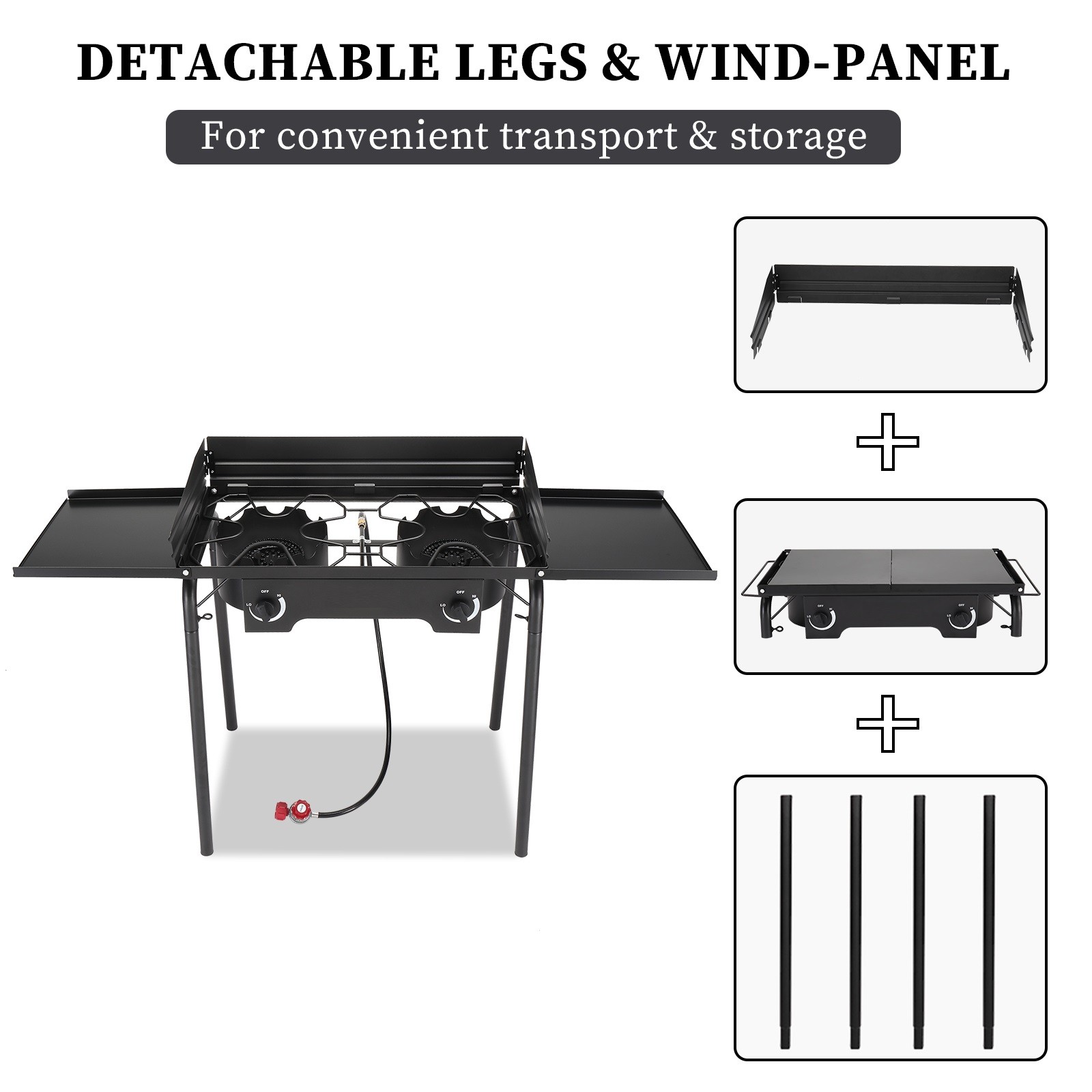 Portable Propane 150,000 BTU 2 Gas Burners Outdoor Cooker Stove BBQ Grill, Black