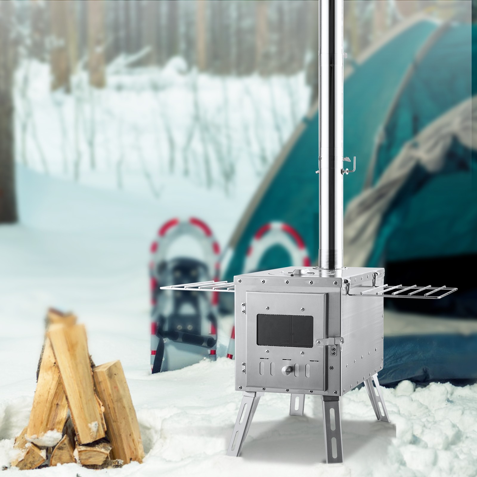 VEVOR 86 in Portable Wood Stove Camping Tent Stove w/ Pipe Stainless Steel