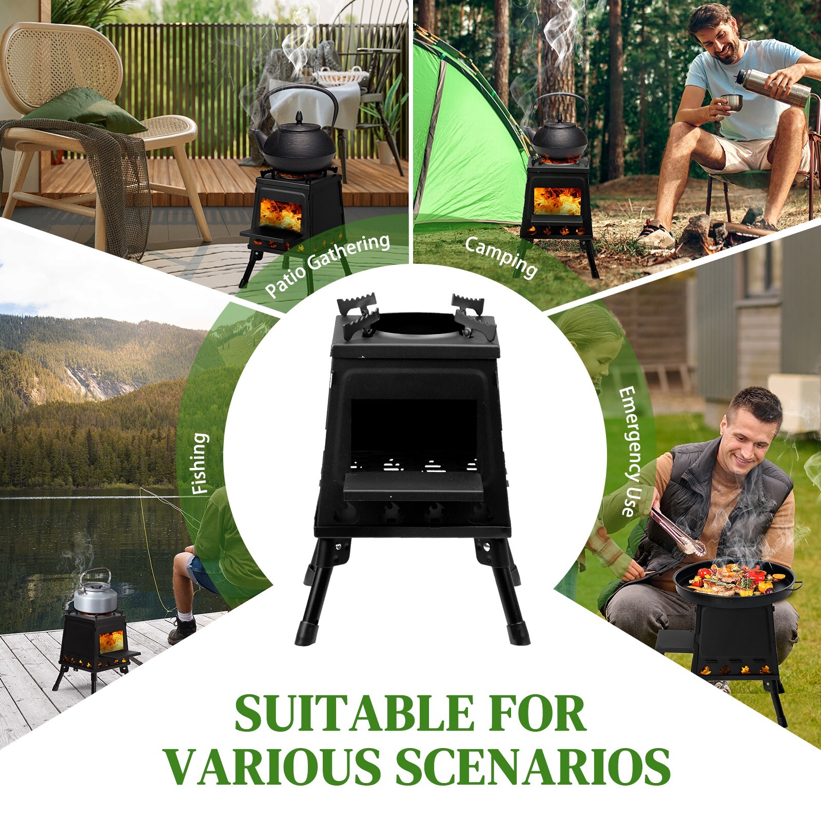 USA Portable Folding Wood Camping Stove Multi-Function Outdoor Cooking Equipment