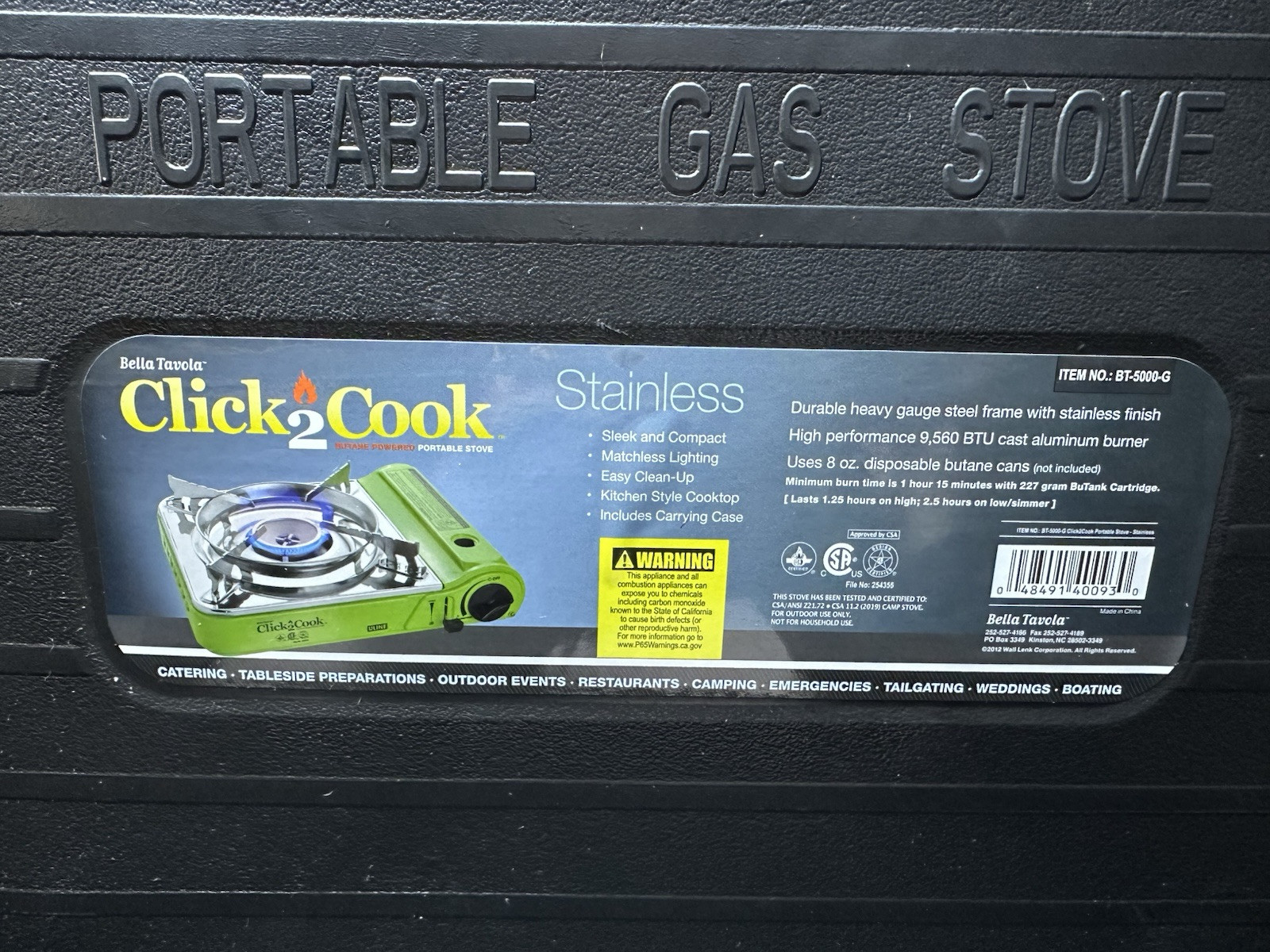 Bella Tavola Click2Cook Butane Powered Stainless Portable Gas Stove NIB #BT5000G