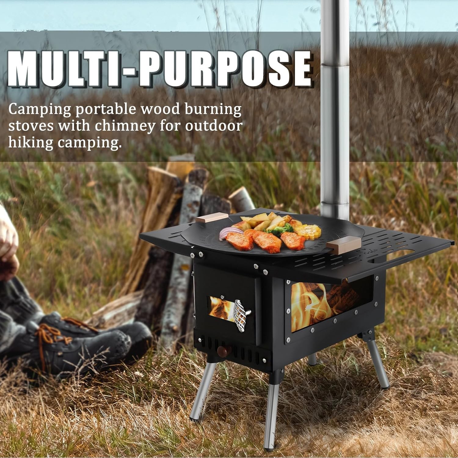 Outdoor Tent Stove Portable Camping Stove With Chimney Pipe for Outdoor Cooking