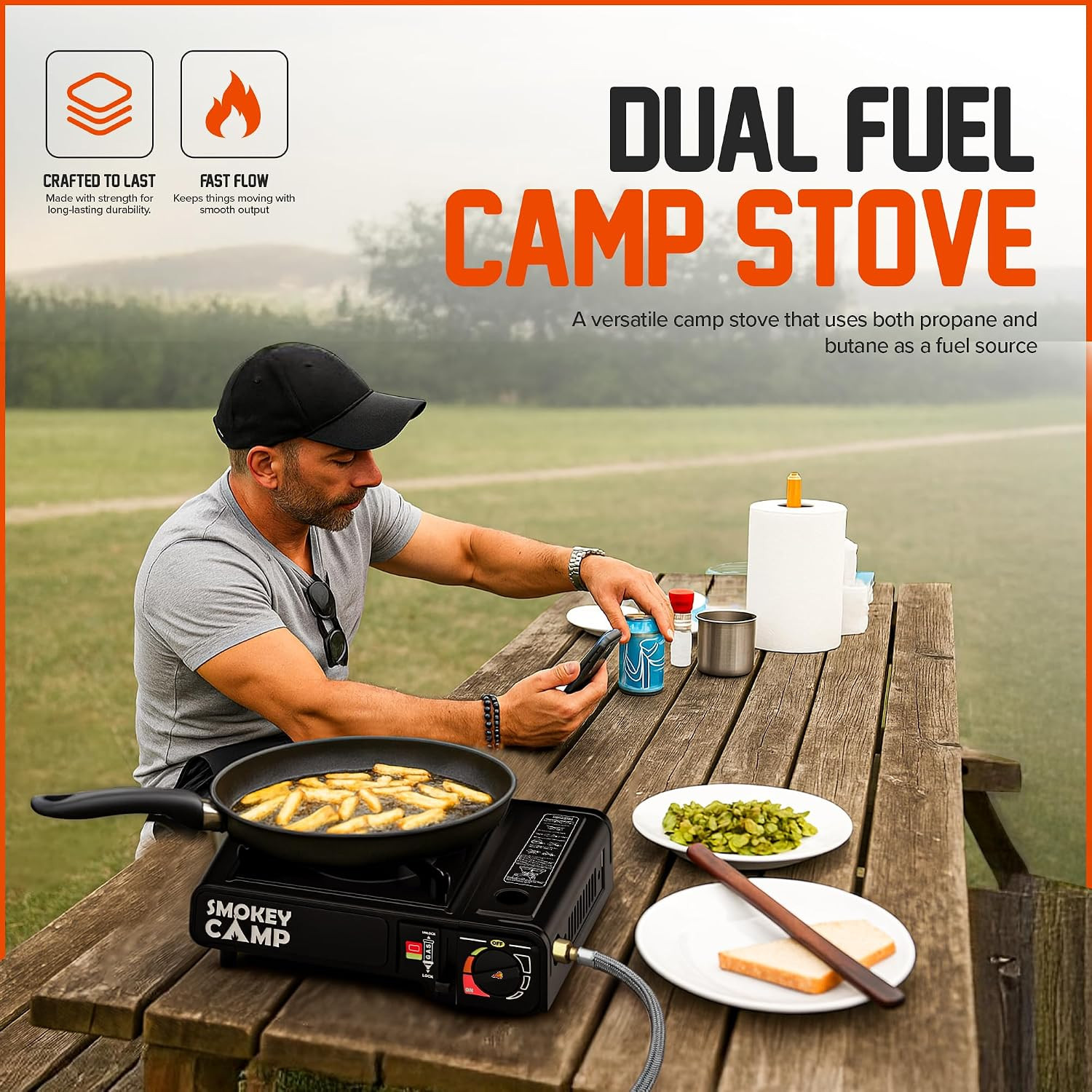Portable Camping Stove, 3000W Dual Fuel Butane & Propane Gas Stove, Automatic Ig