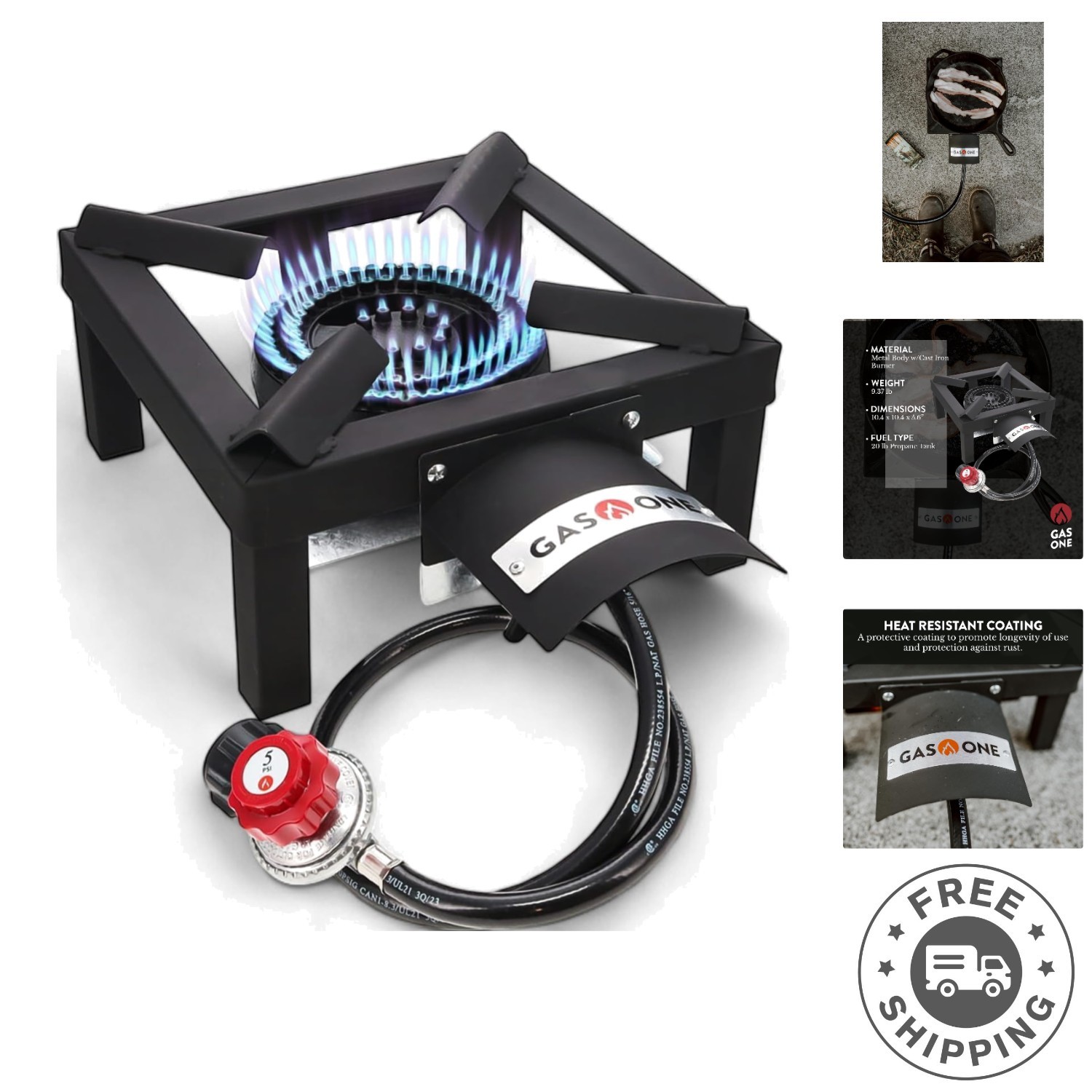 Portable High-Output Propane Burner with Heat Shield for Camping & Seafood Boils