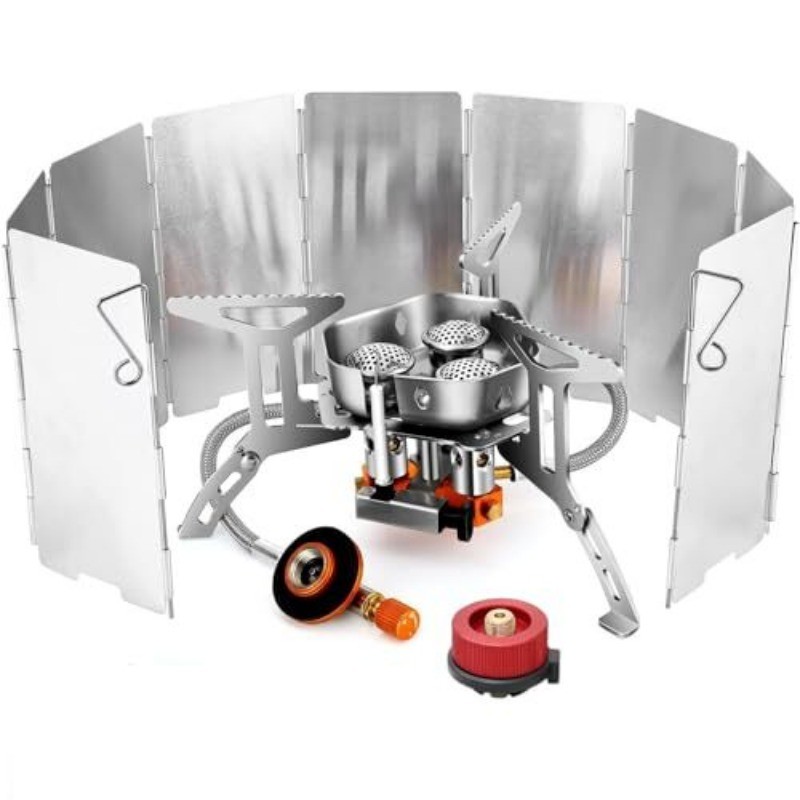 3-Core Burner Camping Stove with Fuel Canister Adapter, Portable Camp Stove Set